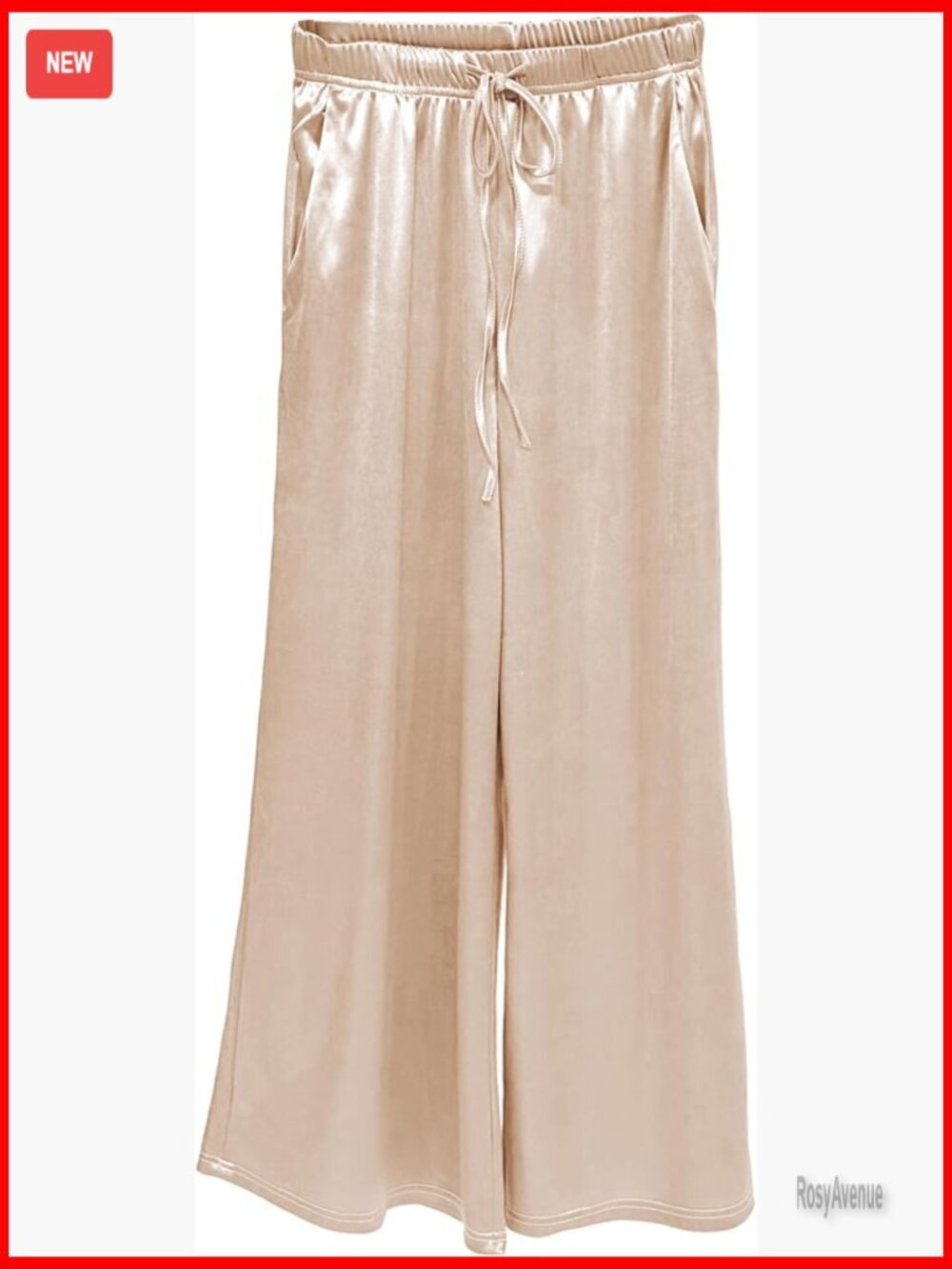Wide Leg Pants Silk Straight Long Trousers High Waist Elastic Waistband Loose